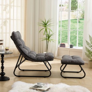 PXloue Relax Schaukelstuhl mit Dickem Kissen und Hocker Metallrahmen für Garten Balkon Wohnzimmer