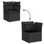 Schwarze vidaXL Garten-Sofagarnitur aus Rattan mit Kissen und Stauraum unter der Sitzfläche.
