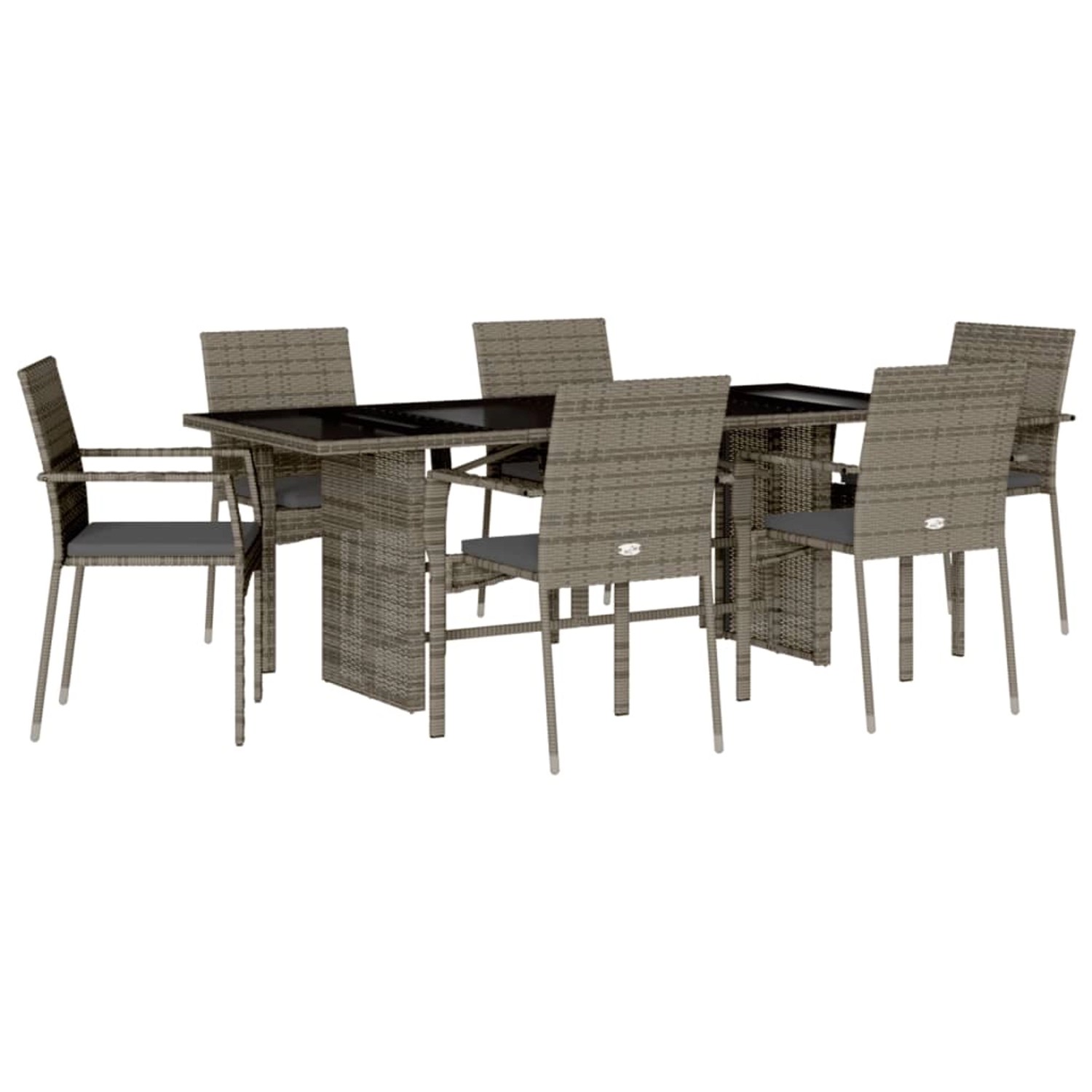 vidaXL 7-Tlg Garten-Essgruppe mit Kissen Grau Poly Rattan 3213496