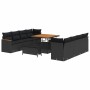 Schwarzes 11-tlg. vidaXL Garten-Sofa-Set aus Poly Rattan mit Tisch und Kissen.