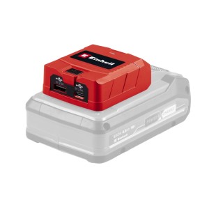 Einhell USB-Akku-Adapter TC-CP 18 Li USB A/C-Solo, rot, mit USB-A- und USB-C-Anschluss auf Akku.