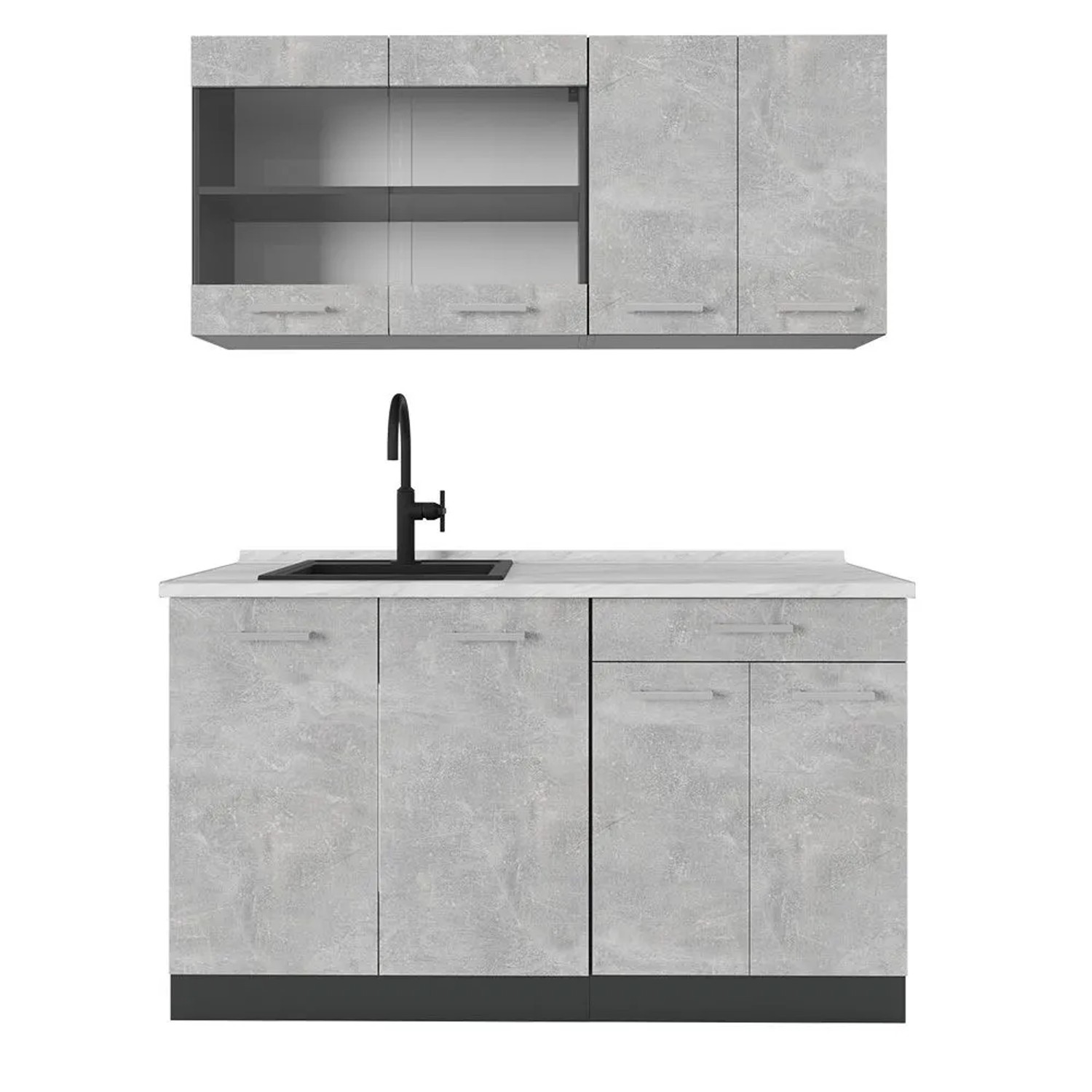Vicco R-Line Singleküche Beton Anthrazit 140 cm AP Marmor ohne E-Geräte