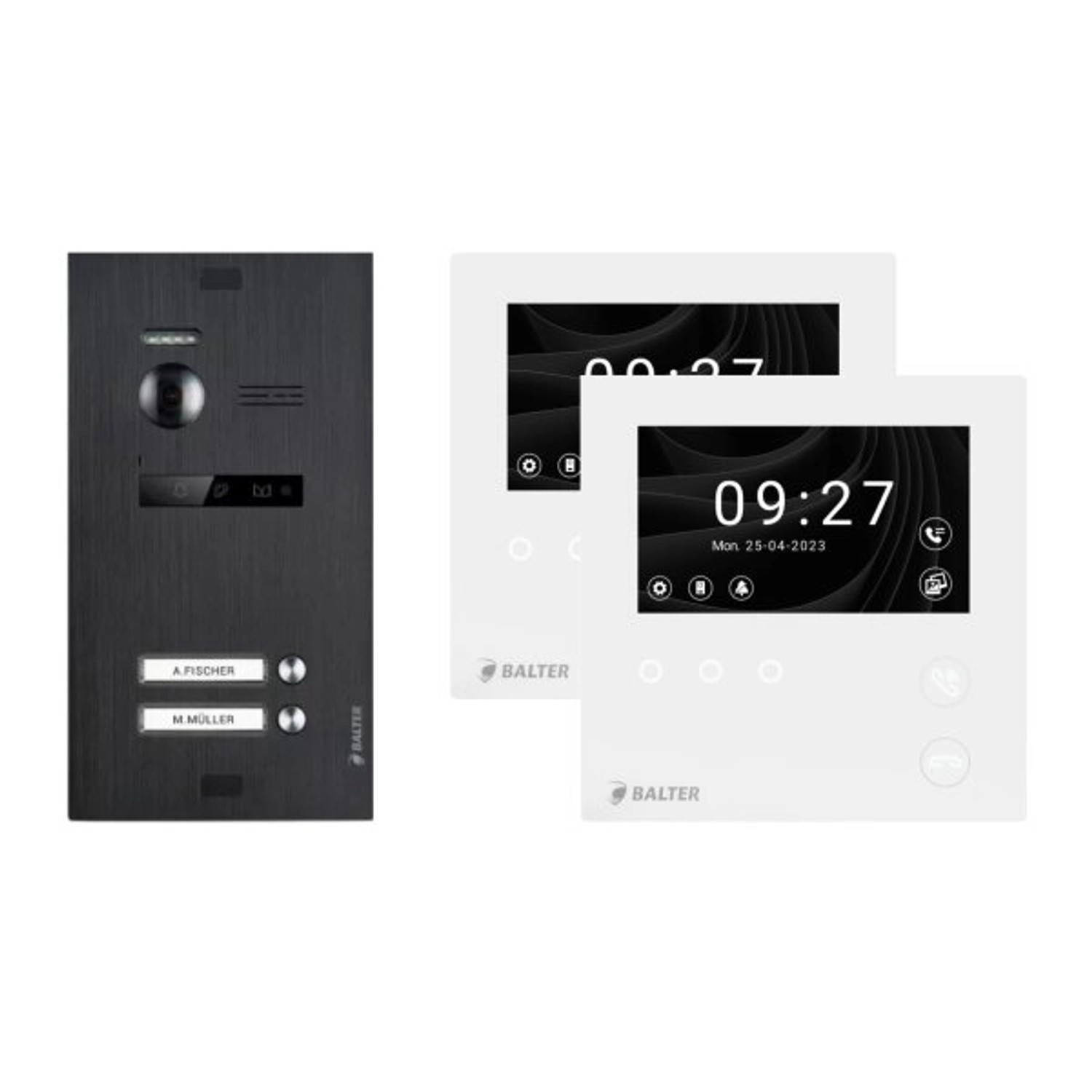 Balter Evo-HD-Mini Video Türsprechanlage Komplettsystem für 2-Familienhaus mit 4,3 Zoll Monitor Schwarz