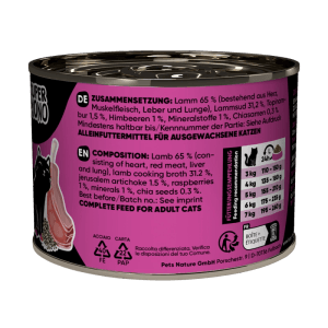 Lucky Lou Katzen-Nassfutter Schaf, 200g Dose. Alleinfutter mit Schaf für Katzen.