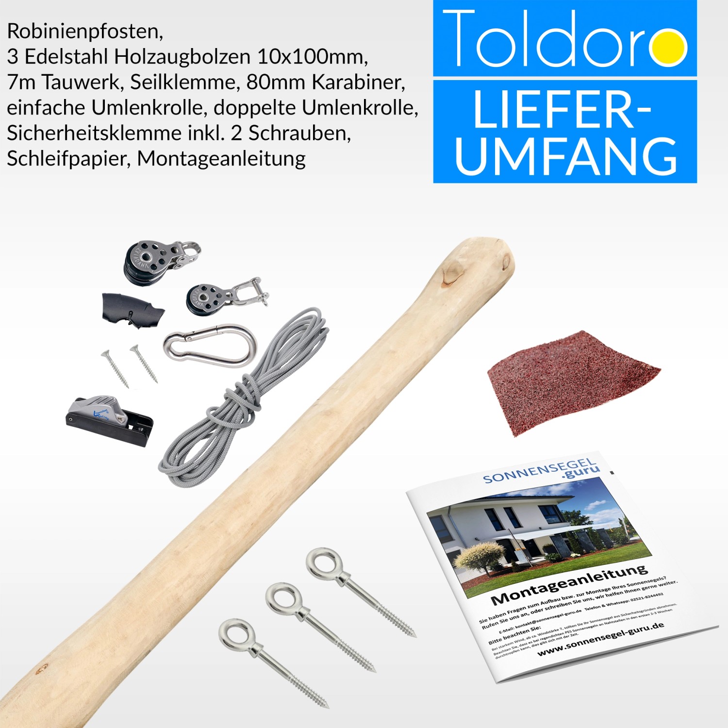 Toldoro 3,5m Sonnensegelmast Höhenverstellbar Aus Holz Robinie Ø110