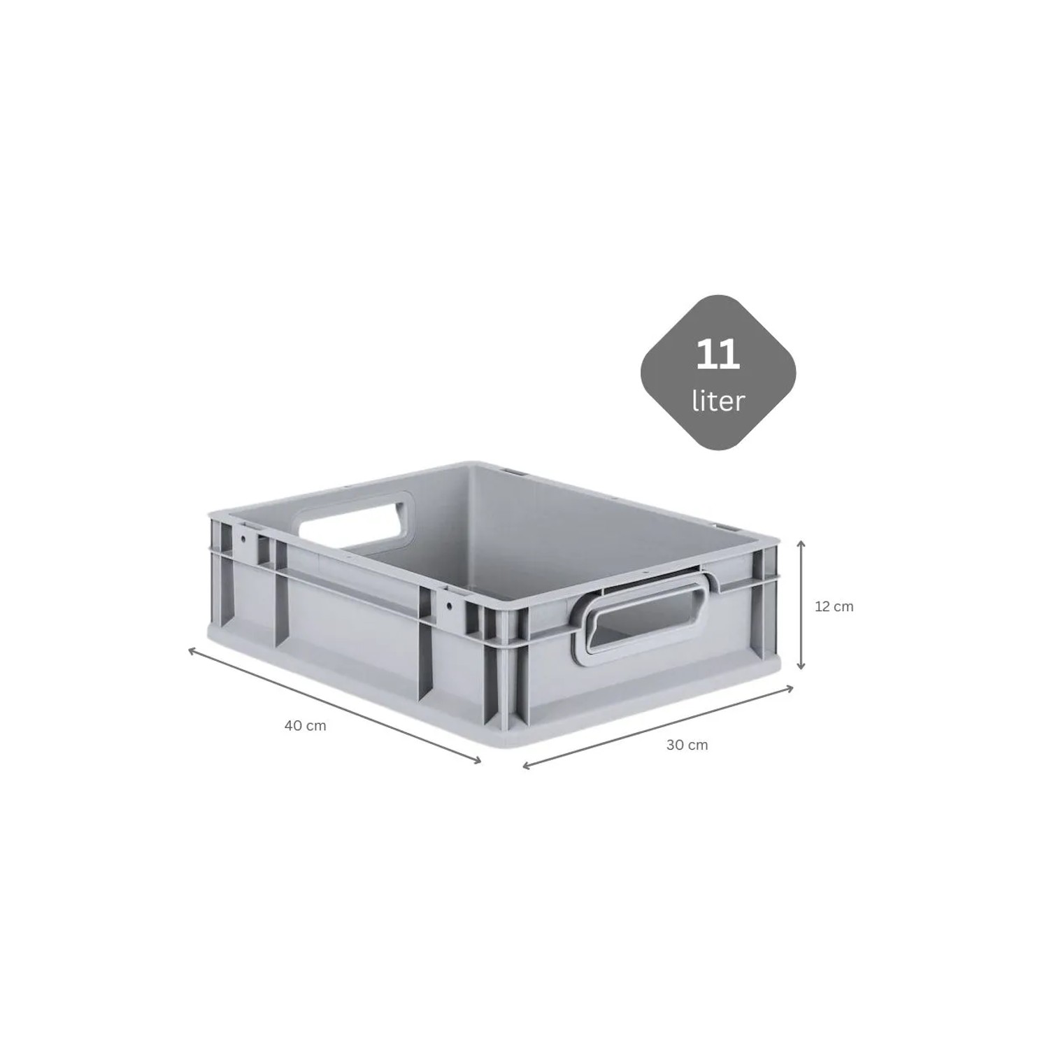 Graue PROREGAL Eurobox 11L mit Griffen, 30x40x12cm, für Lagerung und Transport.