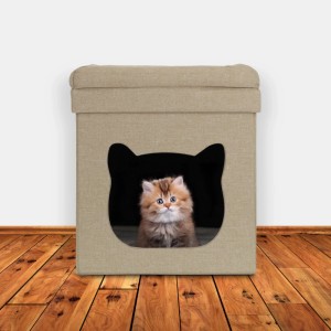 Relaxdays Katzenhöhle MDF Braun Weiß Zweistöckig Faltbar mit 2 Kissen 44 cm x 40 cm x 40 cm 3,1 kg