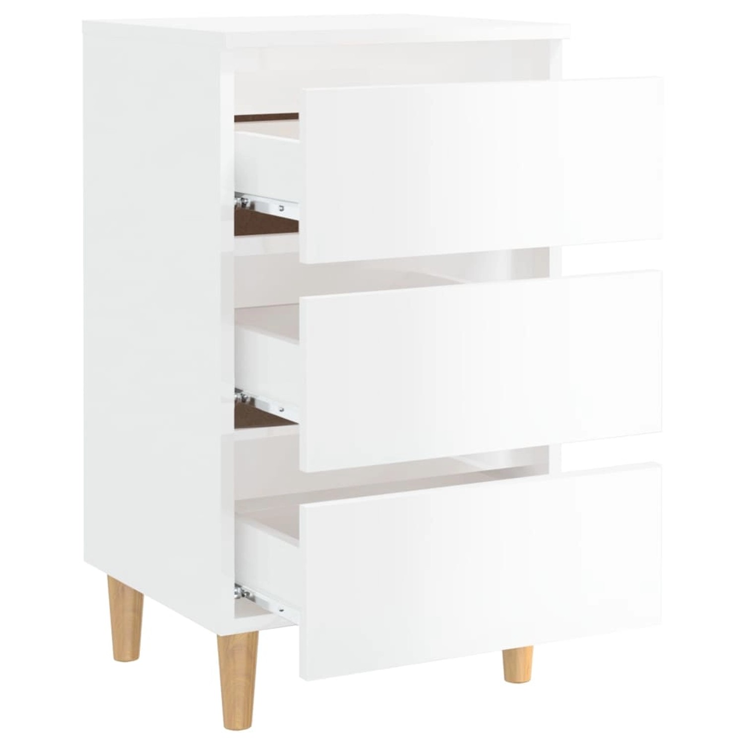 Nachttische Mit Holzbeinen 2 Stk. Hochglanz-weiß 40x35x69 Cm günstig online kaufen