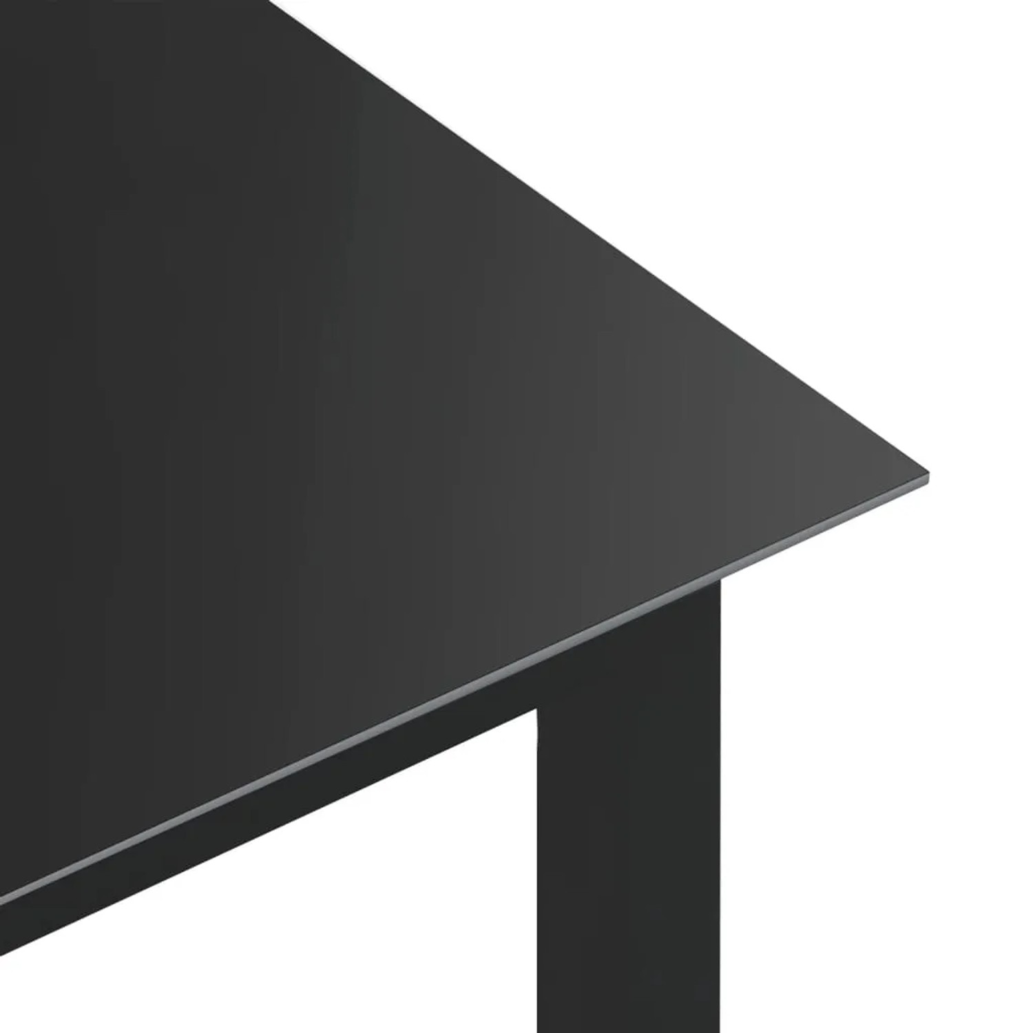 Schwarzer vidaXL Gartentisch (150x90 cm) mit Glasplatte und Aluminiumgestell.