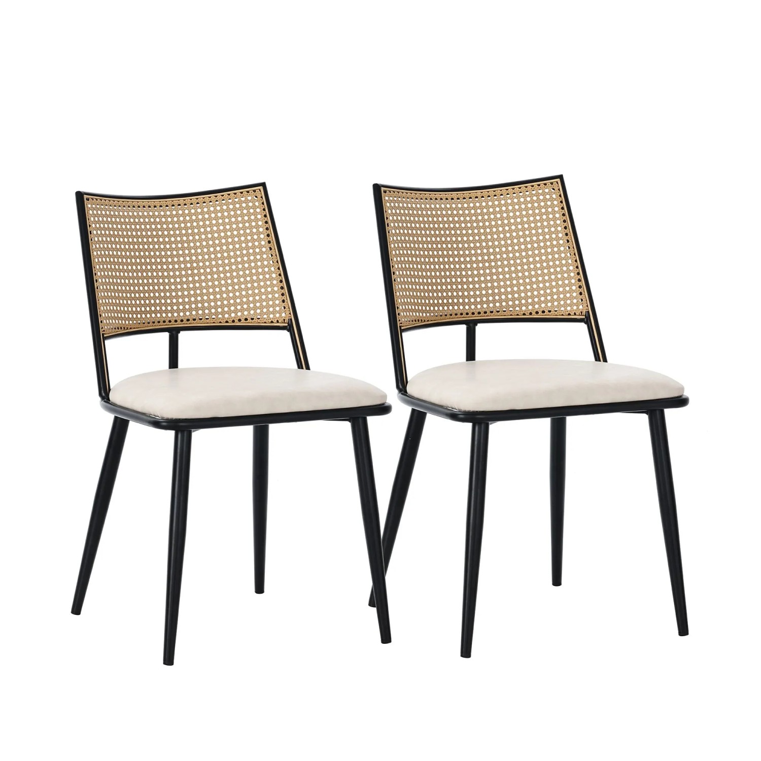 Merax Esszimmerstuhl 2er Set PU Sitz Rattan Rückenlehne Schwarz