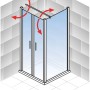 Schulte ExpressPlus Pendeltür mit Seitenwand, mattschwarz, 200x80 cm, mit Pfeilen die die Öffnungsrichtung anzeigen.