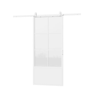 inova Loft Glasschiebetür 900 x 2150 mm 6 Felder Kickplatte Komplettset aus Stahl in Weiß inkl. 2Seitiger Softclose