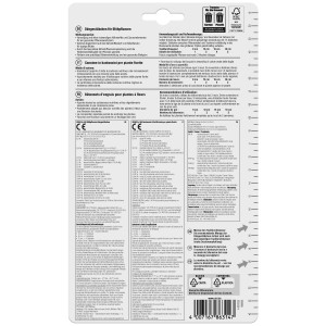 GROW by OBI Düngestäbchen für Blühpflanzen, 30 Stück, Packungsrückseite mit Anwendungshinweisen.