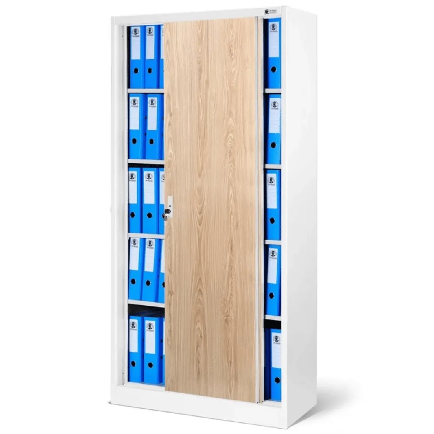JAN NOWAK Aktenschrank Abschließbar KUBA mit Schiebetüren 185 x 90 x 40 cm Weiß-Sonoma Eiche
