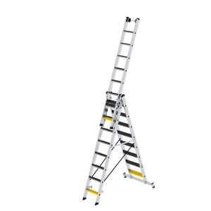 PROREGAL 3-teilige Mehrzweckleiter mit 3x8 Stufen, Traverse und Clip-Step R13. Aluminium Leiter.