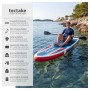 Mann paddelt auf rotem, blauem Tectake Stand Up Paddle Board mit Kajaksitz im Meer. Aufblasbares SUP für Wassersport.