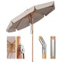 Sekey Holz Sonnenschirm, 300cm, knickbar, taupe/creme, mit Details zu Knickfunktion und Seilzugsystem.