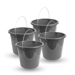 ProHome Eimer, 5 Liter, Anthrazit, 4er-Pack. Kunststoffeimer mit Metallbügel für Haushalt, Garten & Werkstatt.