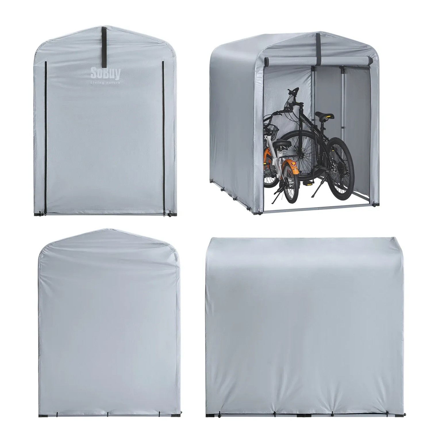 SoBuy Fahrradgarage für 1-2 Fahrräder Geräteschuppen mit UV-Schutz 120x163x176cm Grau KLS11-K_7