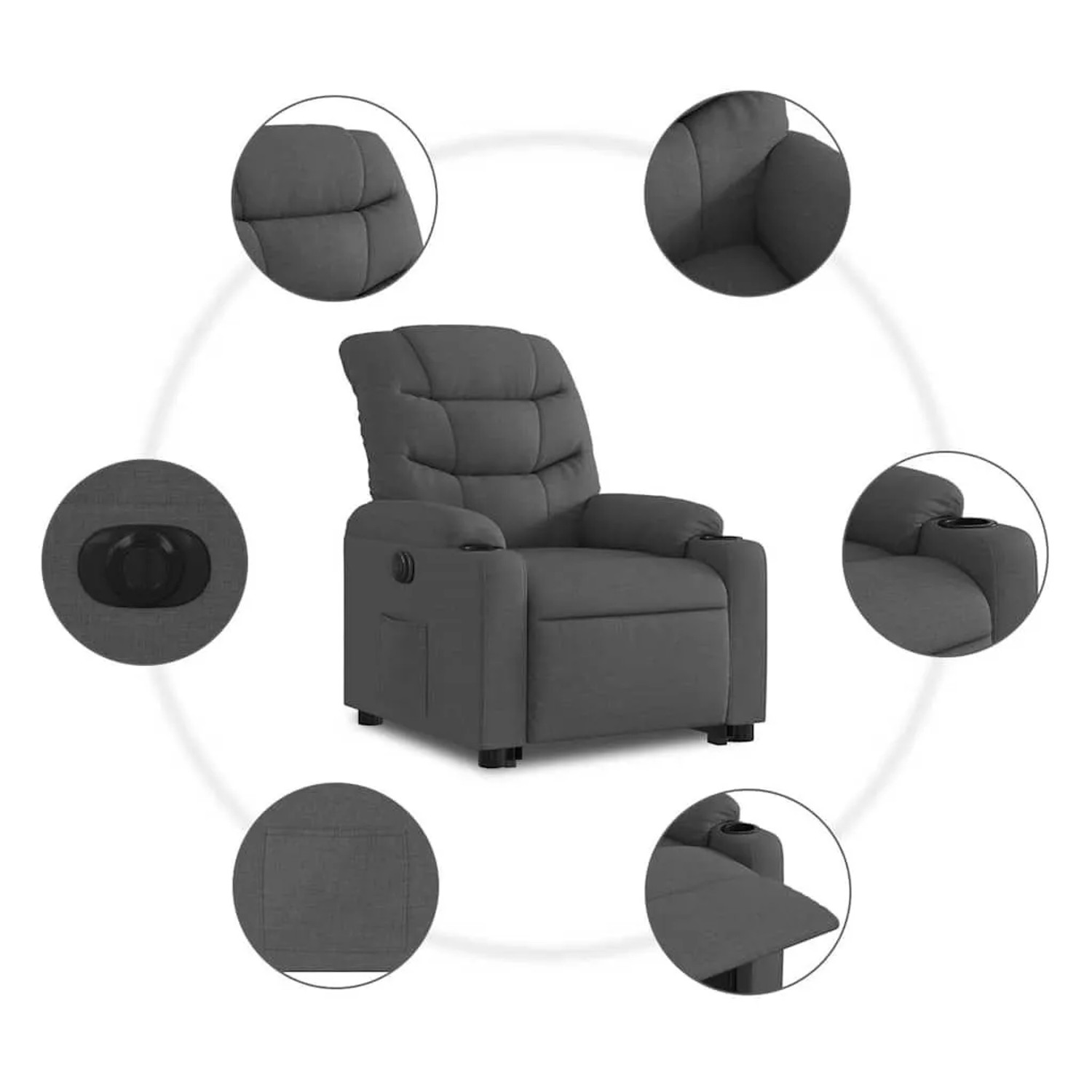 vidaXL Relaxsessel mit Aufstehhilfe Elektrisch Dunkelgrau Stoff 3206664_8