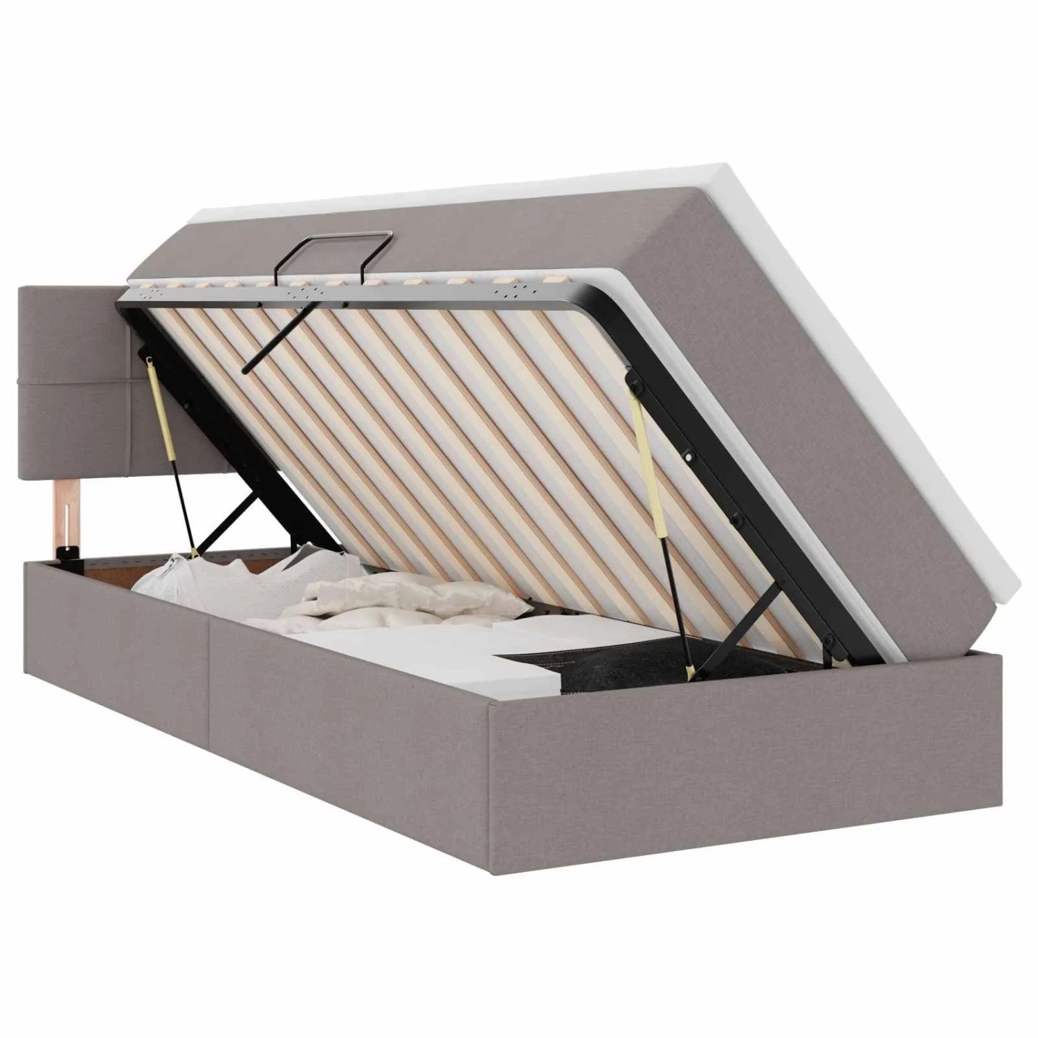 vidaXL Bett mit Stauraum und LED mit Matratze Taupe 90 x 200 cm Stoff 3371121