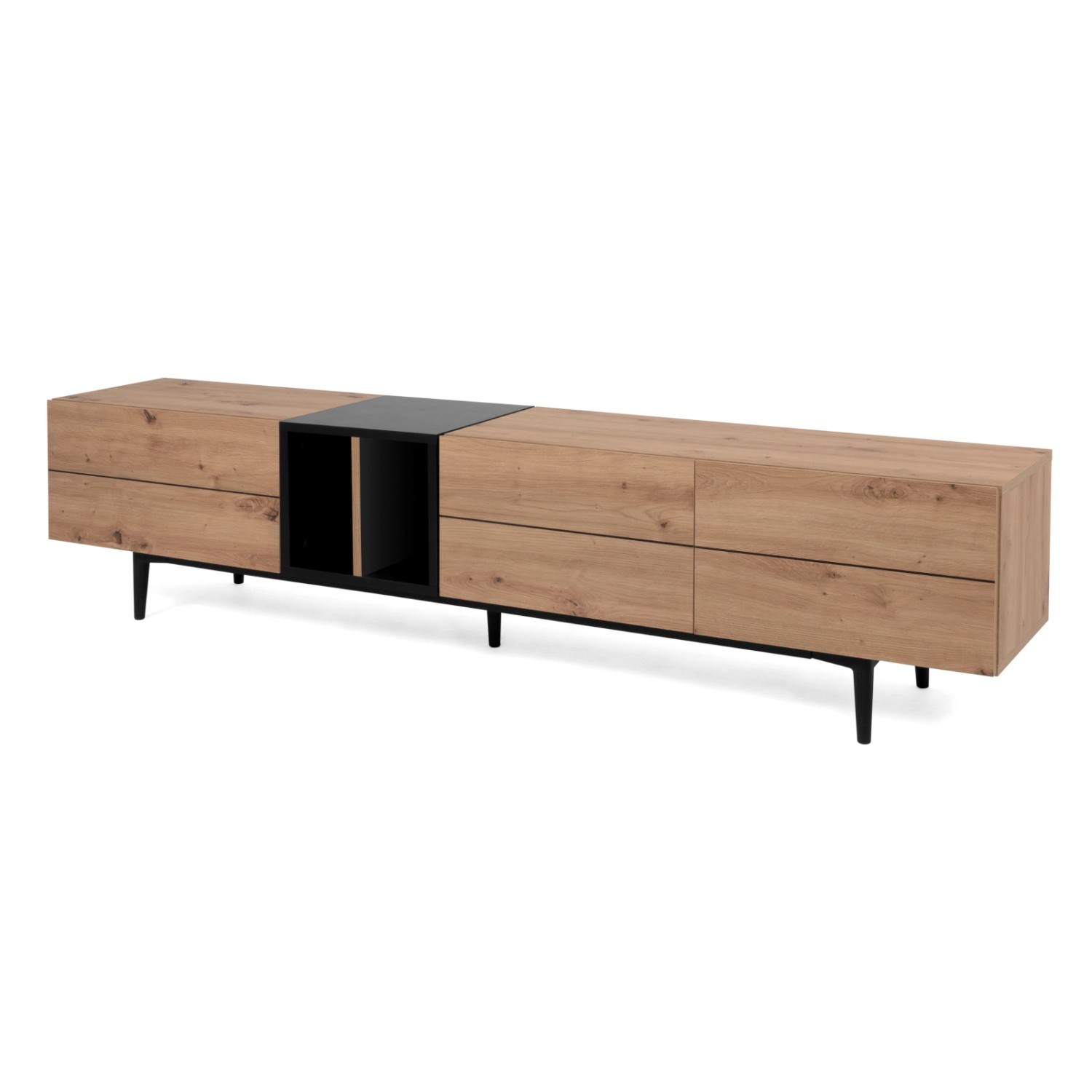 Furn.Design TV-Lowboard Eiche Artisan und Schwarz 195 cm 3 Klappen 5 Fächer günstig online kaufen