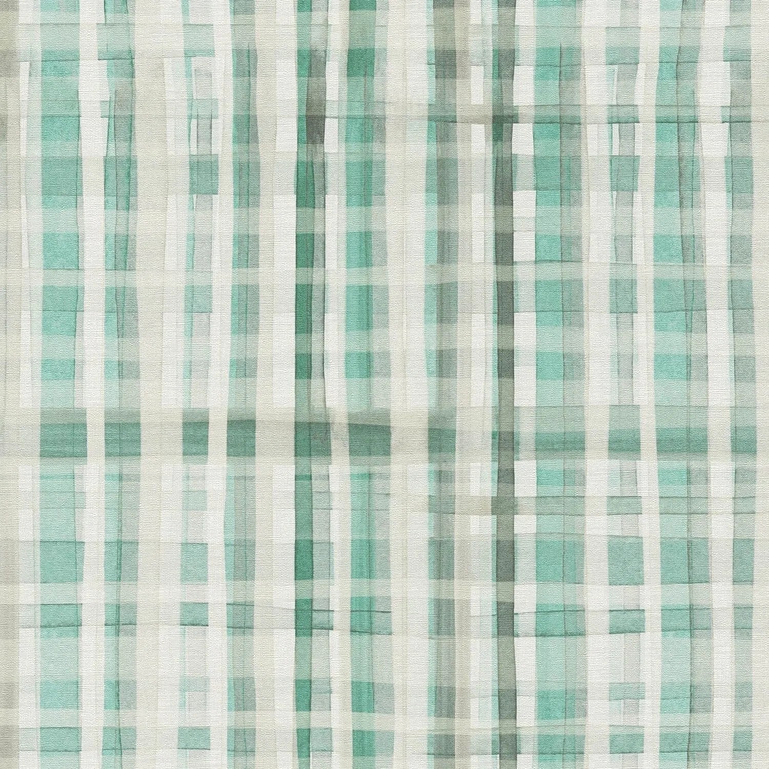 PROFHOME 782243-GU Grafik Tapete Kariert Matt Creme Türkis Oliv Grau 0,53 m x 10,05 m 5,33 m2