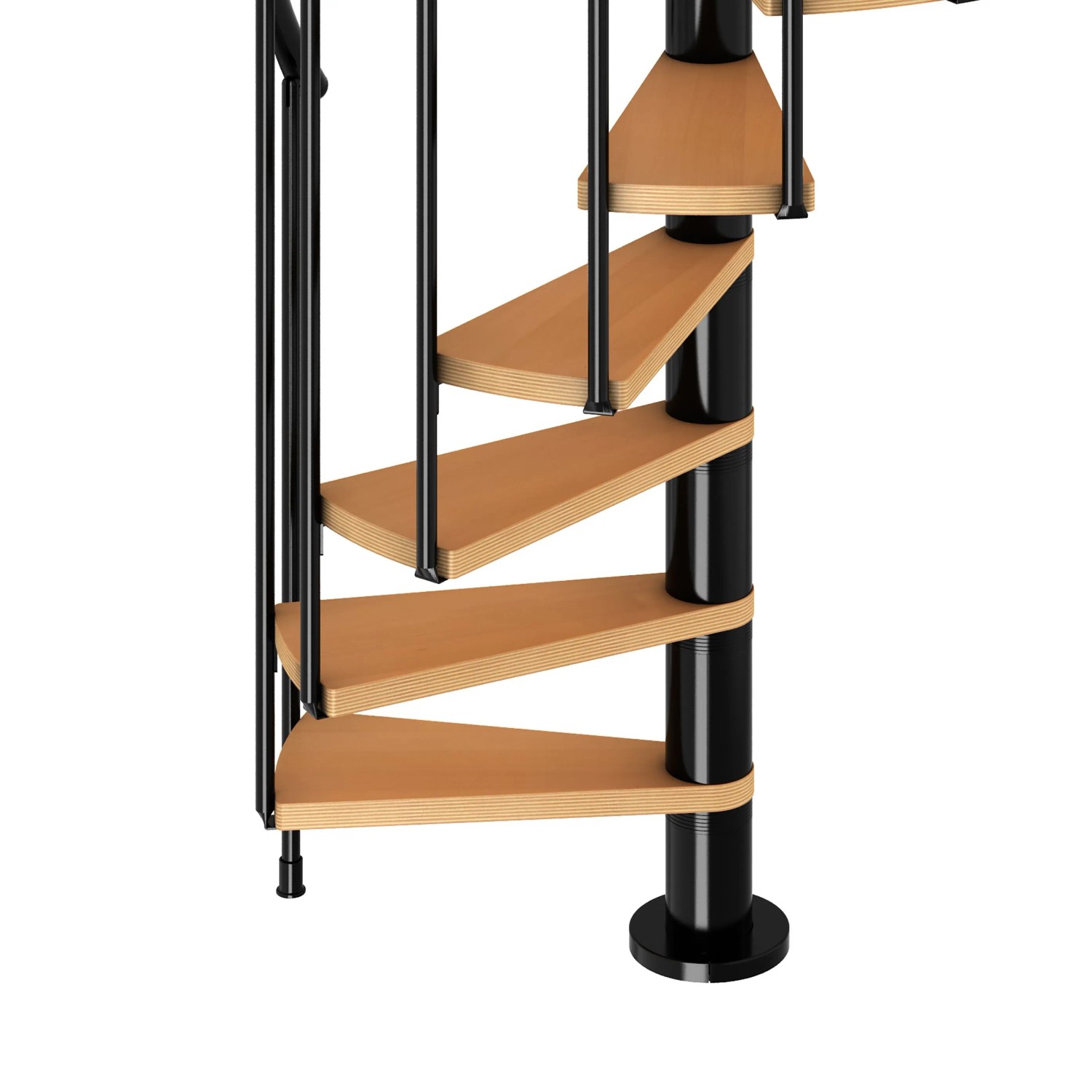 Dolle Spindeltreppe Calgary, Ø 140 cm, anthrazitfarbene Metallelemente und Holzstufen.