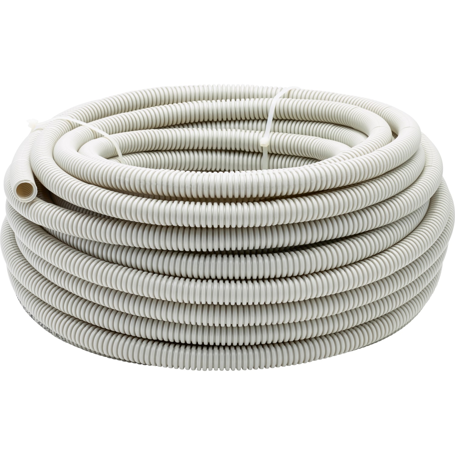 Hellgraues Isolierrohr EN 16, 25 m, flexibel für Aufputzmontage. Gerilltes Flexrohr für Leitungen.