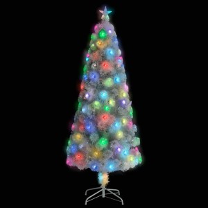 Weißer, künstlicher Weihnachtsbaum mit LED und Glasfaser, 210 cm hoch, mit Sternspitze.