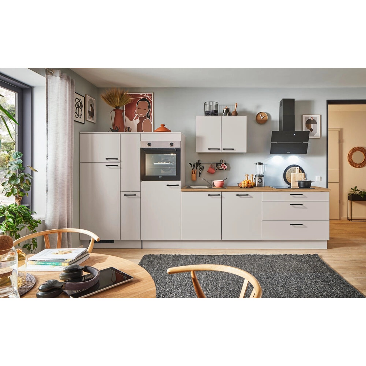 Thumbnail - pino Küchenzeile 340cm Kaschmirgrau Anschlag,inks 1 Geräte-, 1 Apothekerschrank