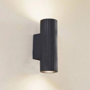 Lindby Beton Wandleuchte Außen Christa 10025841 Spritzwassergeschützt Modern in Schwarz aus Beton 2-flammig GU10