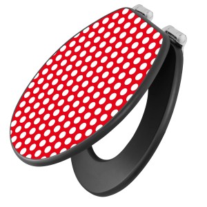 Banjado WC-Sitz Anthrazit mit rotem Punktmuster, Absenkautomatik und Soft Close Funktion.