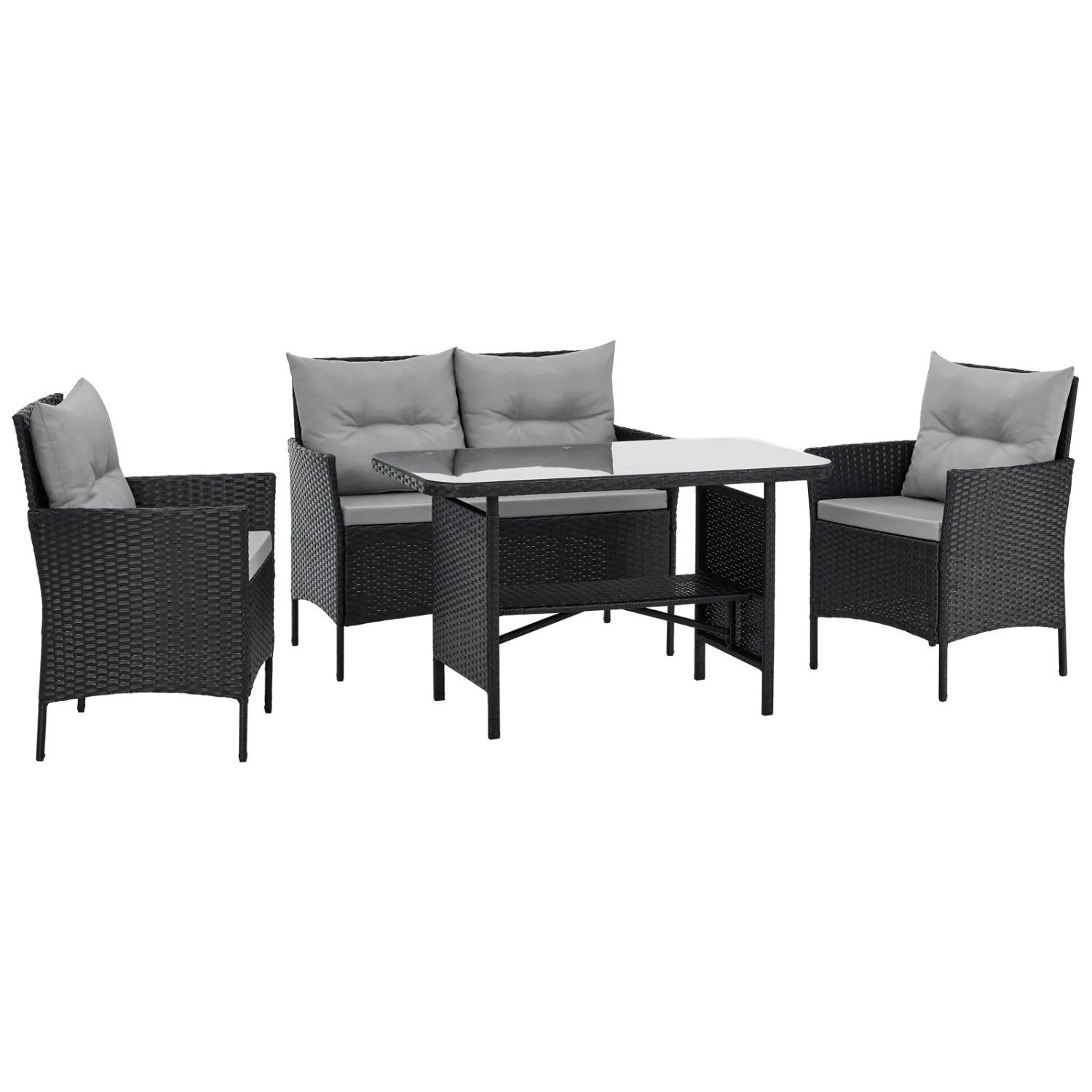 Svita Dallas Rattan-Lounge Sitzgruppe Outdoor Essgruppe Gartenmöbel-Set Schwarz