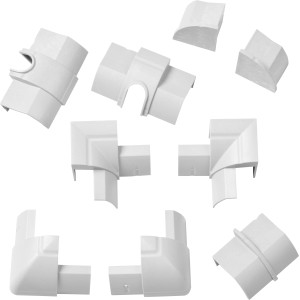 D-Line Kabelkanal Zubehör-Set, 9-teilig, weiß: Innenwinkel, Aussenwinkel, Endstücke, Kabeleinführung und Verlängerung.
