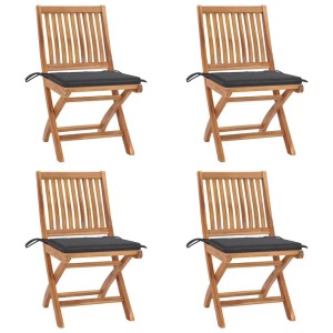 vidaXL Klappbare Gartenstühle mit Kissen 4 Stk Massivholz Teak 3072807