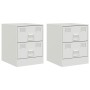 Zwei weiße vidaXL Nachttische aus Stahl mit je zwei Schubladen.
