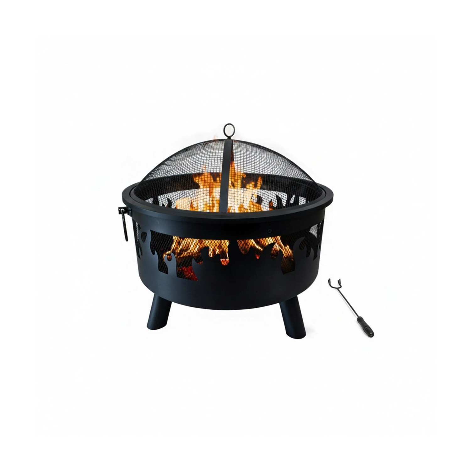 Relaxdays Feuerschale Stahl Schwarz Mit Funkenschutzgitter 62 cm x 66 cm 6,5 kg