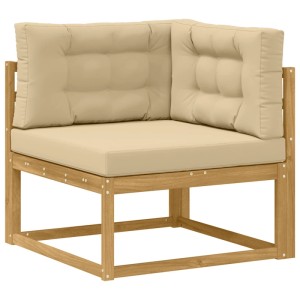 Eckmodul der vidaXL Outdoor-Sofagarnitur aus Akazienholz mit beigen Sitz- und Rückenkissen. Gartenmöbel.