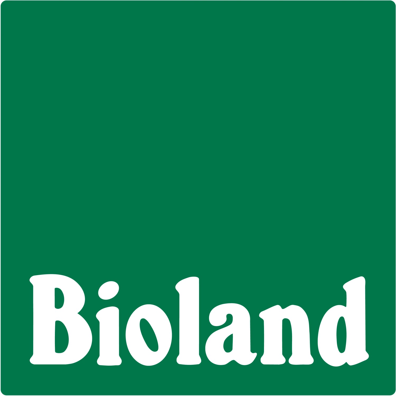 Bioland Logo auf grünem Hintergrund. Kennzeichen für ökologischen Landbau.