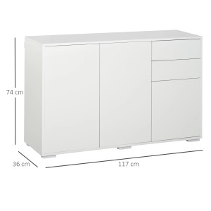 Weißes HOMCOM Sideboard mit 2 Schubladen und 3 Türen, 117x36x74 cm, für Wohnzimmer oder Büro.