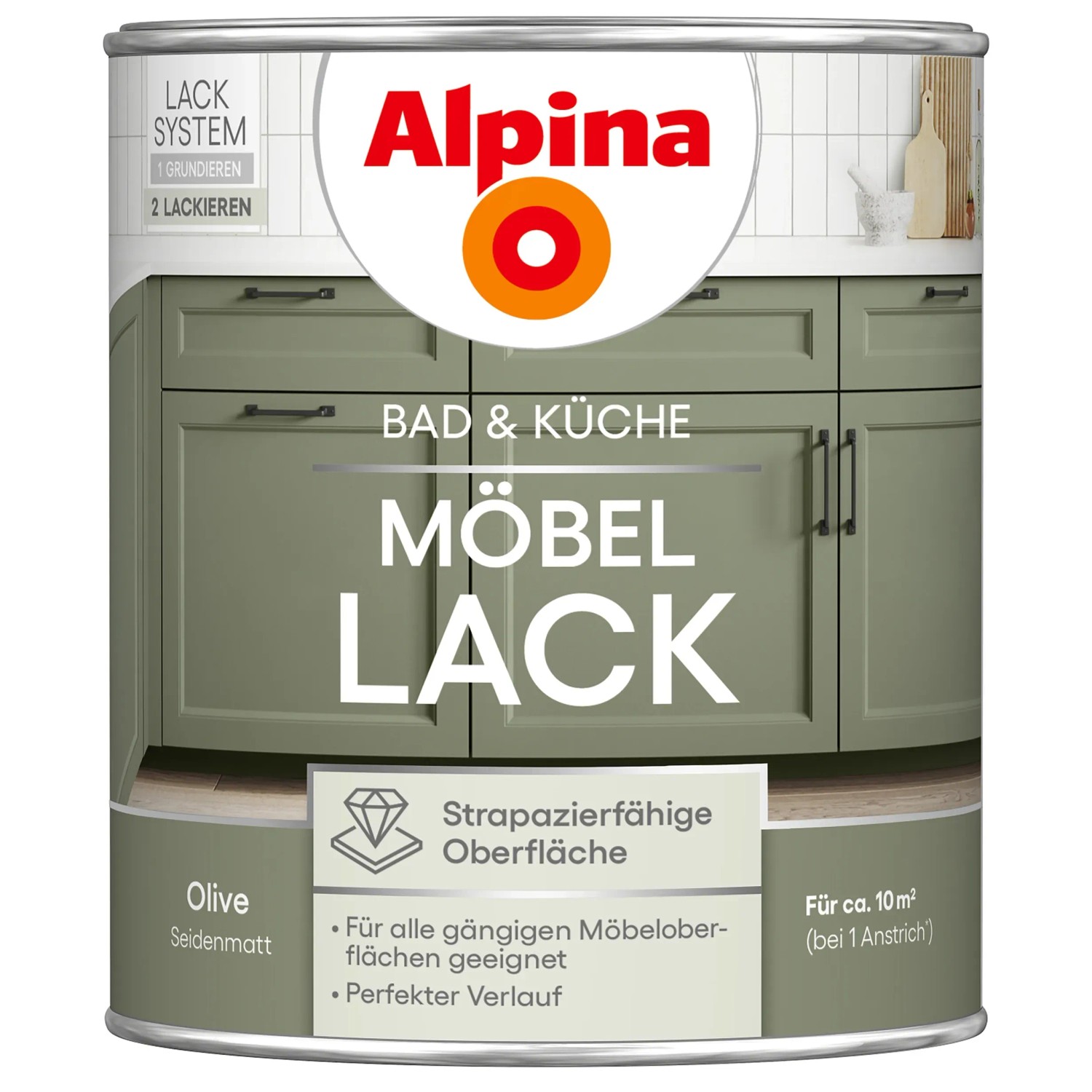 Alpina Möbel-Lack Bad & Küche Olive Seidenmatt 750 ml