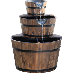 Holzfass Brunnen 'Mosel' mit drei Ebenen für Garten oder Terrasse.