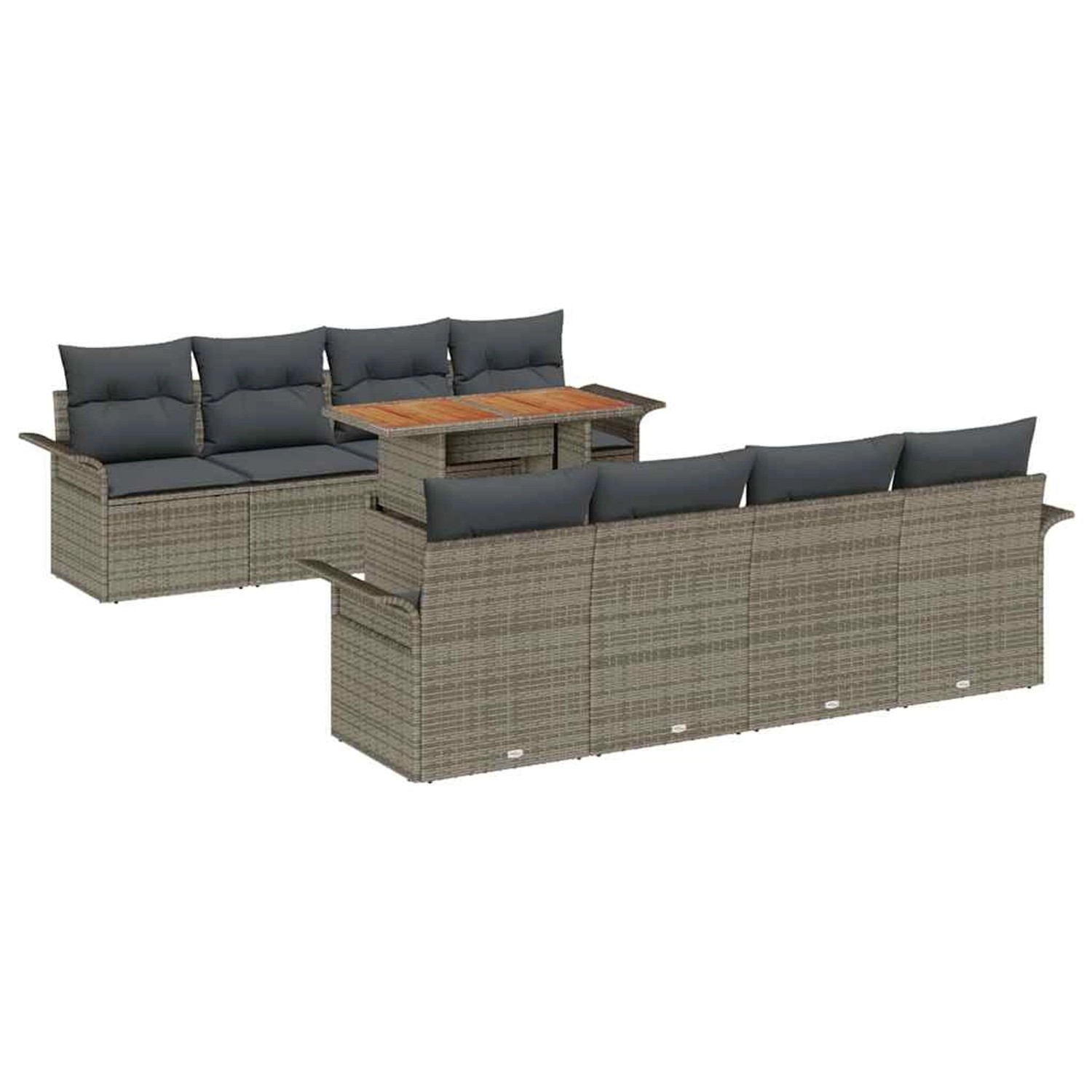 vidaXL Garten-Sofa-Set mit Speicher 9-Tlg Grau Poly Rattan 3358043 günstig online kaufen