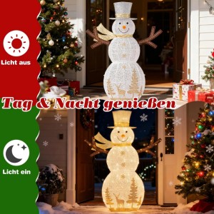 Großer 141 cm LED Schneemann mit Hut & Schal, beleuchtet für Tag & Nacht. Festliche Außen-Weihnachtsfigur mit warmweißem Licht.