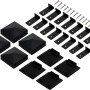 Zubehör-Set für WPC-Hochbeet: Schwarze Kunststoff-Module und Schrauben für den einfachen Aufbau.