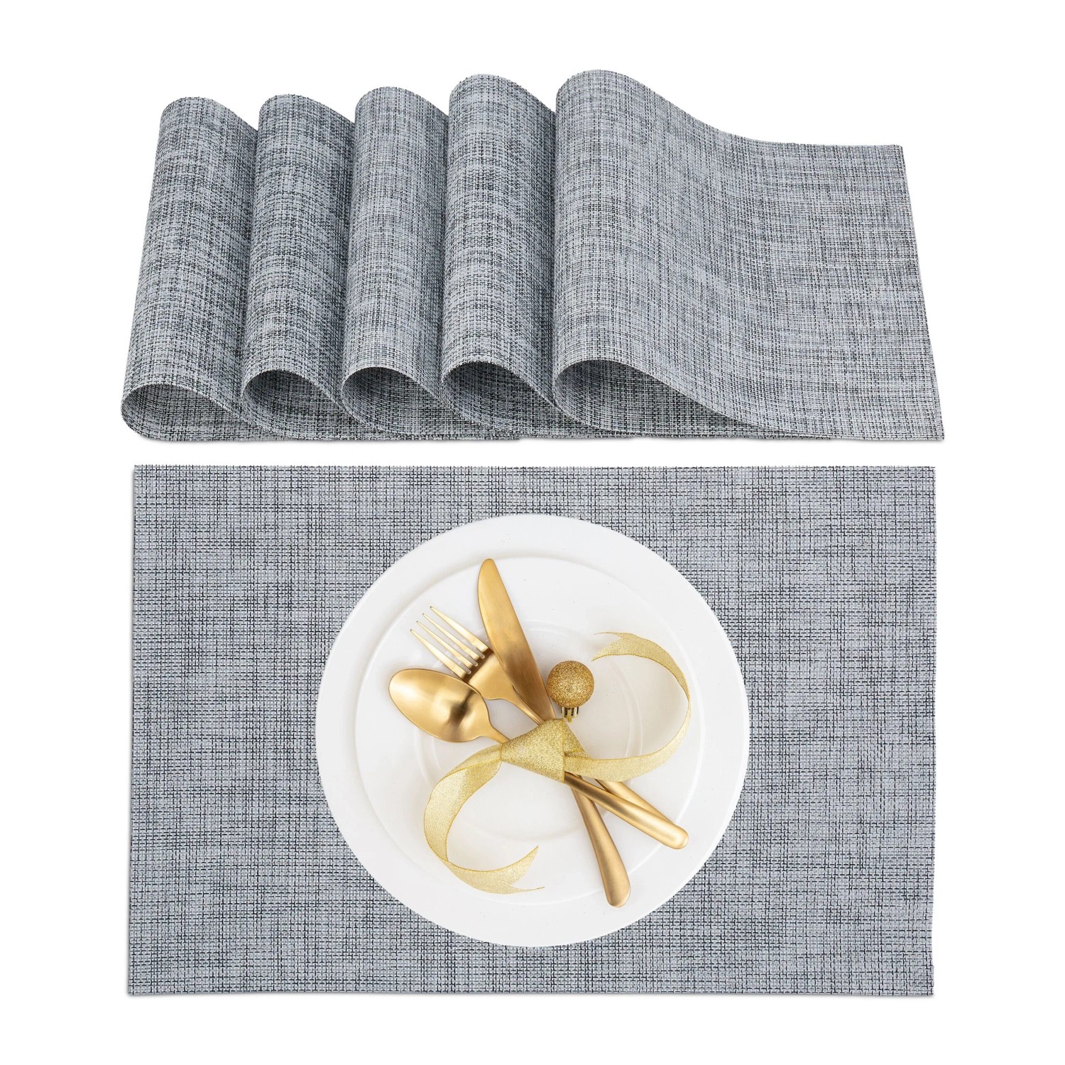 Relaxdays Tischset 6er Set Polyester/PVC Grau Abwaschbar 45 cm x 30 cm 80 g