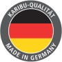 Karibu Qualitätssiegel: Made in Germany mit Deutschlandflagge.