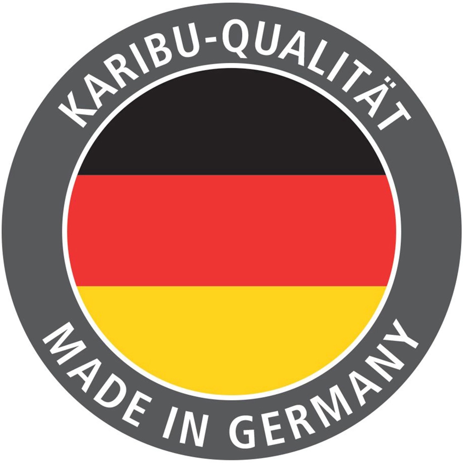 Karibu Qualitätssiegel: Made in Germany mit Deutschlandflagge.