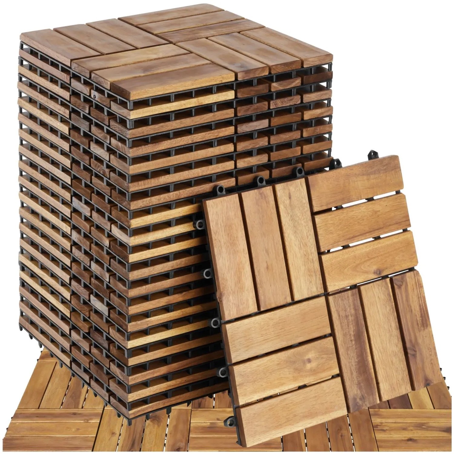 Tectake Terrassenfliesen Tabula 20Er Set Mit Klicksystem Massives Akazienholz 20Er Set 31 X 31 X 2 20 Cm Braun